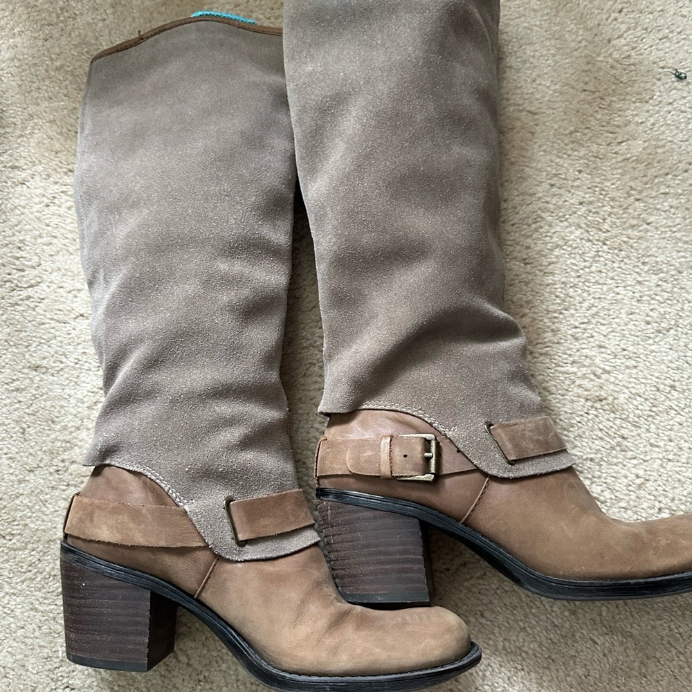 Nine West Taupe Suede Heeled Boots